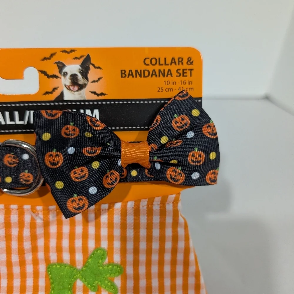 NWT Simply Dog Halloween Collar & Bandana Set - Orange and Black